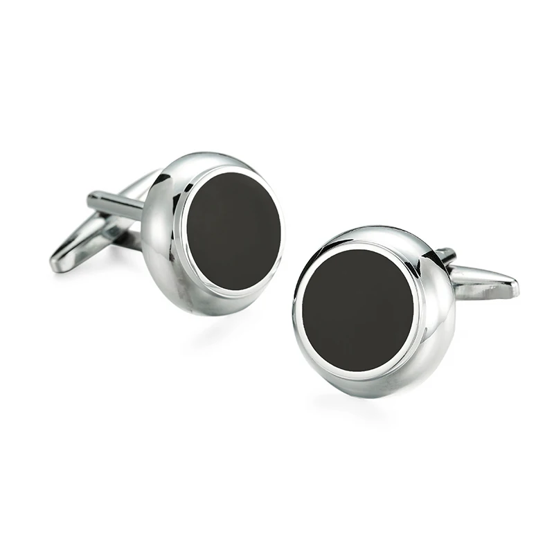 Classic men\'s French shirt cufflinks copper metal round Black enamel cuffs buttons suit accessories wedding jewelry gifts