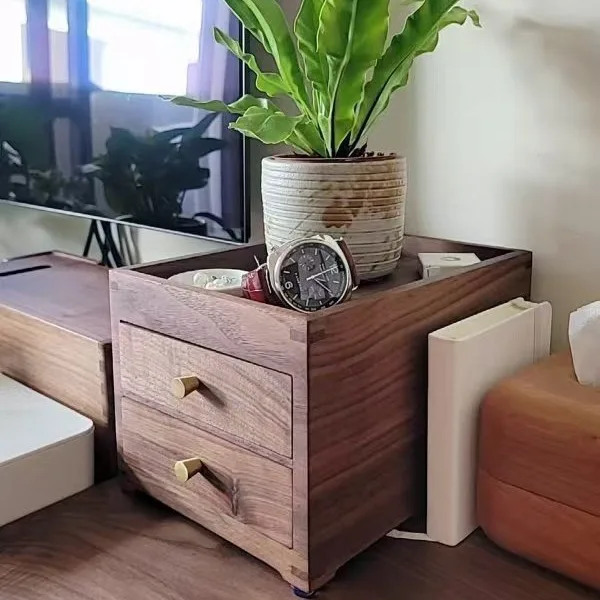 Ореховый настольный двухслойный крыльцо, небольшой ящик, бытовой ящик из цельного дерева, ящик для хранения чая, торта, ювелирные изделия, маленькое хранилище