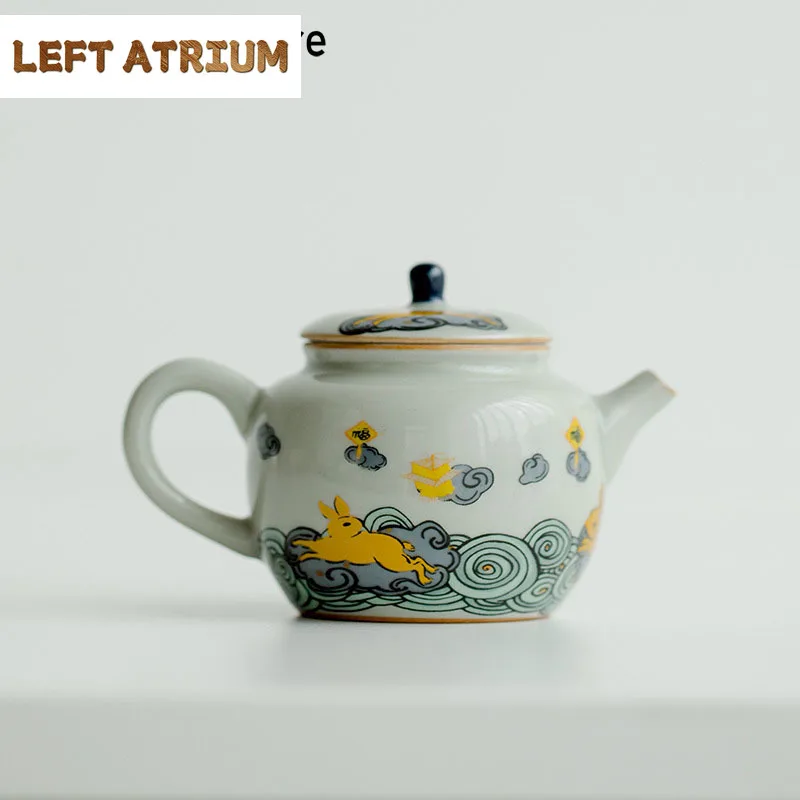 

100ml Boutique Happy Golden Rabbit Ceramic Teapot Creative Rabbit Little Scholar Pot Tea Maker Porcelain Kettle Kung Fu Set Gift