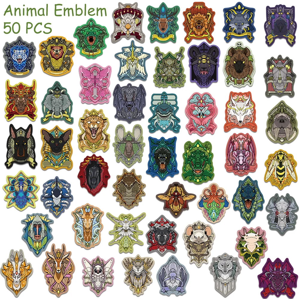 50pcs Cool Animal Emblem Stickers Decals For Phone Scrapbook Suitcase Refrigerator DIY Aesthetic Stickers Creative Gifts