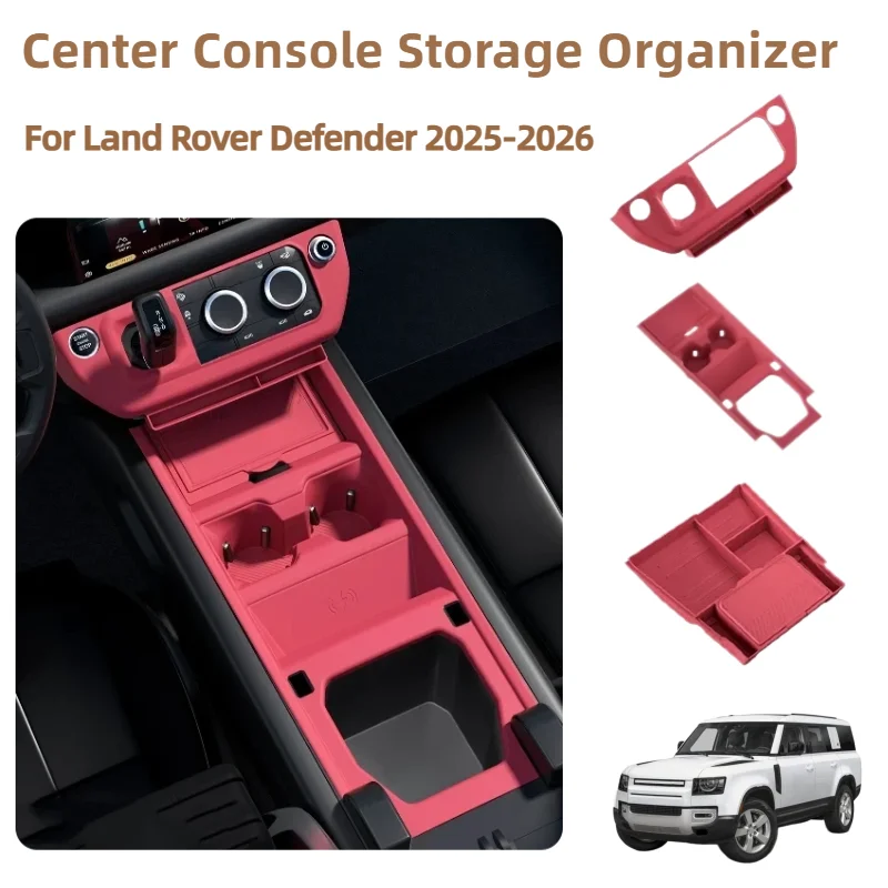 For Land Rover Defender 2025-2026 Silicone Center Console Mat Cup Holder Wireless Charging Pad Storage Tray Interior Accessories