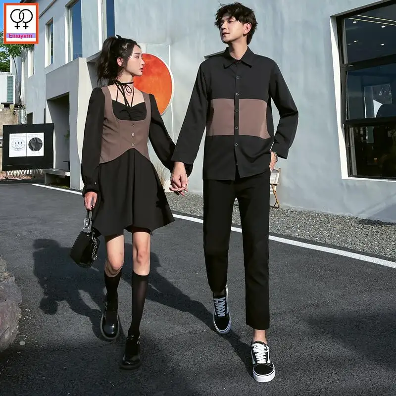 Matching Couple Clothes Outfits Male Female Lovers Holiday Valentine\'s Date Honeymoon Retro Vintage Two Piece Shirt Dress