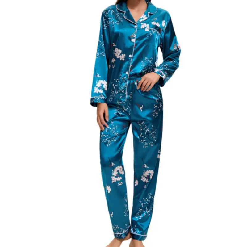 

Floral Random Print Pajamas Set Long Sleeve Blouse Top & Elastic Waistband Pants Women's Loungewear & Sleepwear