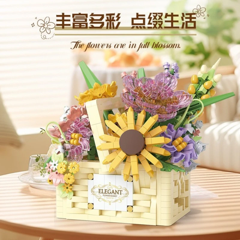 Flower Succulents Building Blocks Bouquet Bonsai Tree Gardens Romantic Bricks DIY Potted Plants Model Kids Kits Toys For Kids