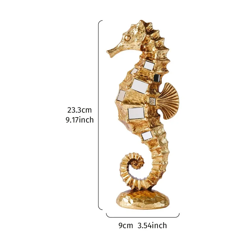 Creative Resin Material Mirror Seahorse Shaped Handicraft Statue Decoration, Suitable for Family Gatherings and Home Decoration