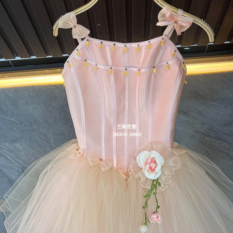 BT01402 haute qualité taille personnalisée enfants filles Ballet danse Performance porter Gilsay rose longue robe Tutu romantique