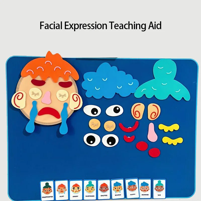 Adesivi per emozioni fai-da-te per bambini – Gioco per l'apprendimento dell'espressione delle emozioni per l'educazione precoce, giocattoli per il viso delle emozioni in feltro