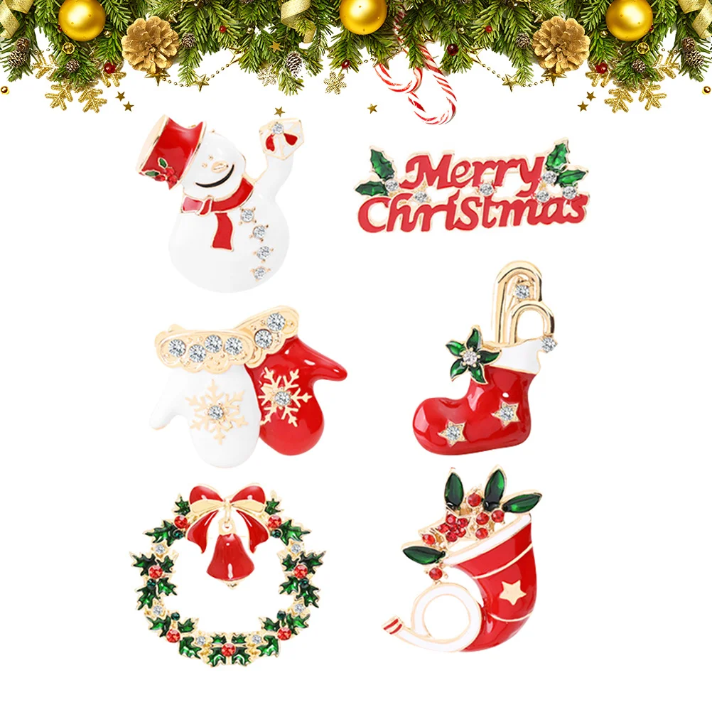 

6 pcs Cartoon Christmas Brooches Delicate Enamel Pins For Women Shirt Sweater Decoration Holiday Party Accessory Badges