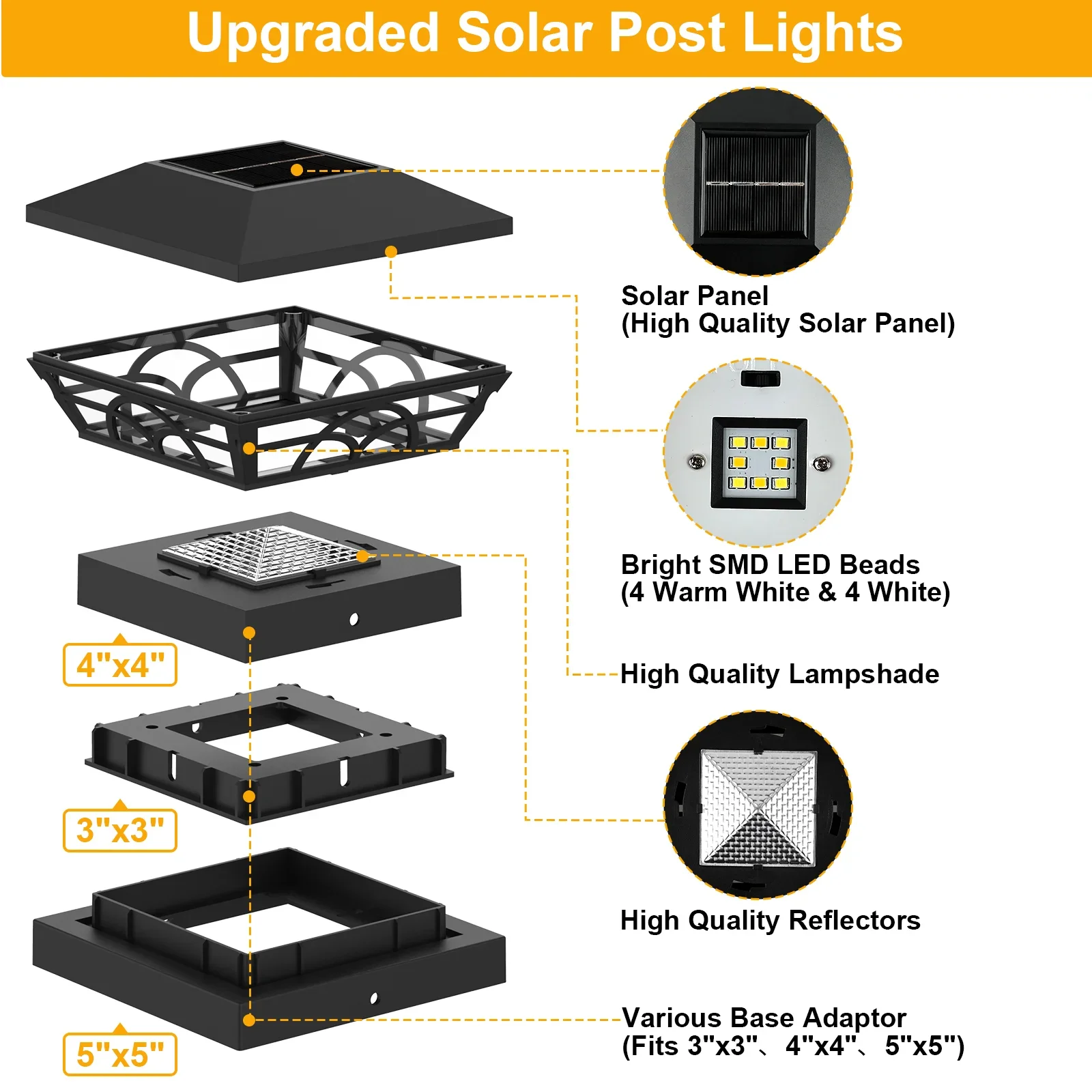 Lámpara de columna Solar para exteriores, poste de decoración para valla de jardín, paisaje de calle, 3000K, 6000K, 2/4 piezas