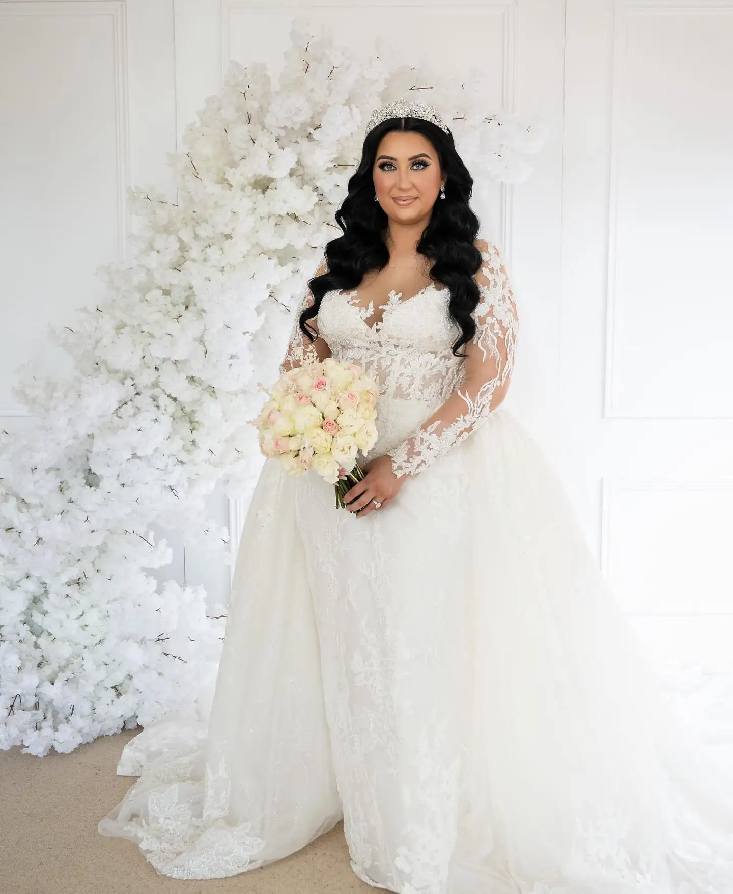 Plus Size gonne a sirena abiti da sposa abiti da sposa a maniche lunghe in pizzo Appliqued Modest robes de mariée