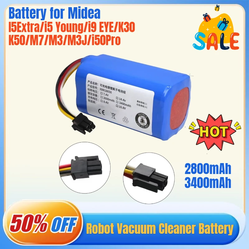

Новая перезаряжаемая батарея 14.4V 2800mAh/3500mAh для робота-пылесоса Midea I5Extra, I5 Young, I9 EYE, K30, K50, M7, M3, M3J, I50Pro