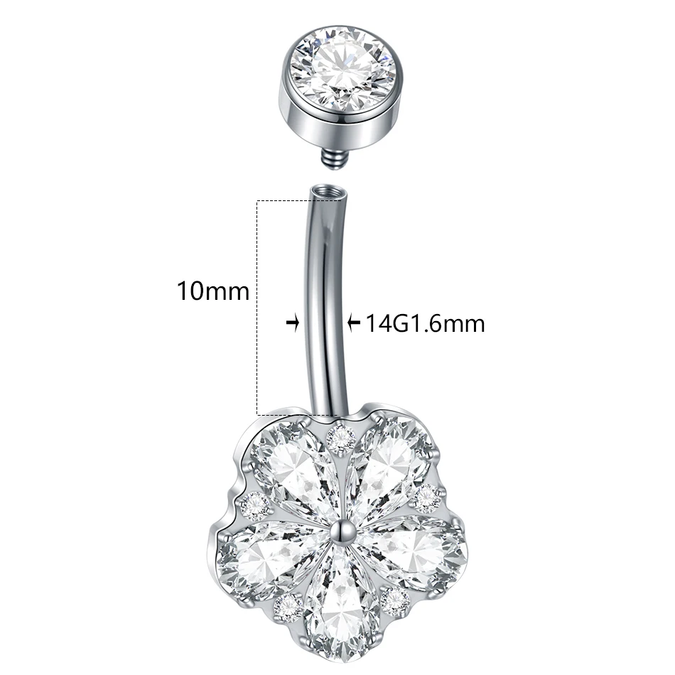 1/5PCS Titanium PIERC Flower Belly Button Rings Navel Ring CZ Paved Top Threaded Belly Piercing Belly Button Ring Sexy Jewelry