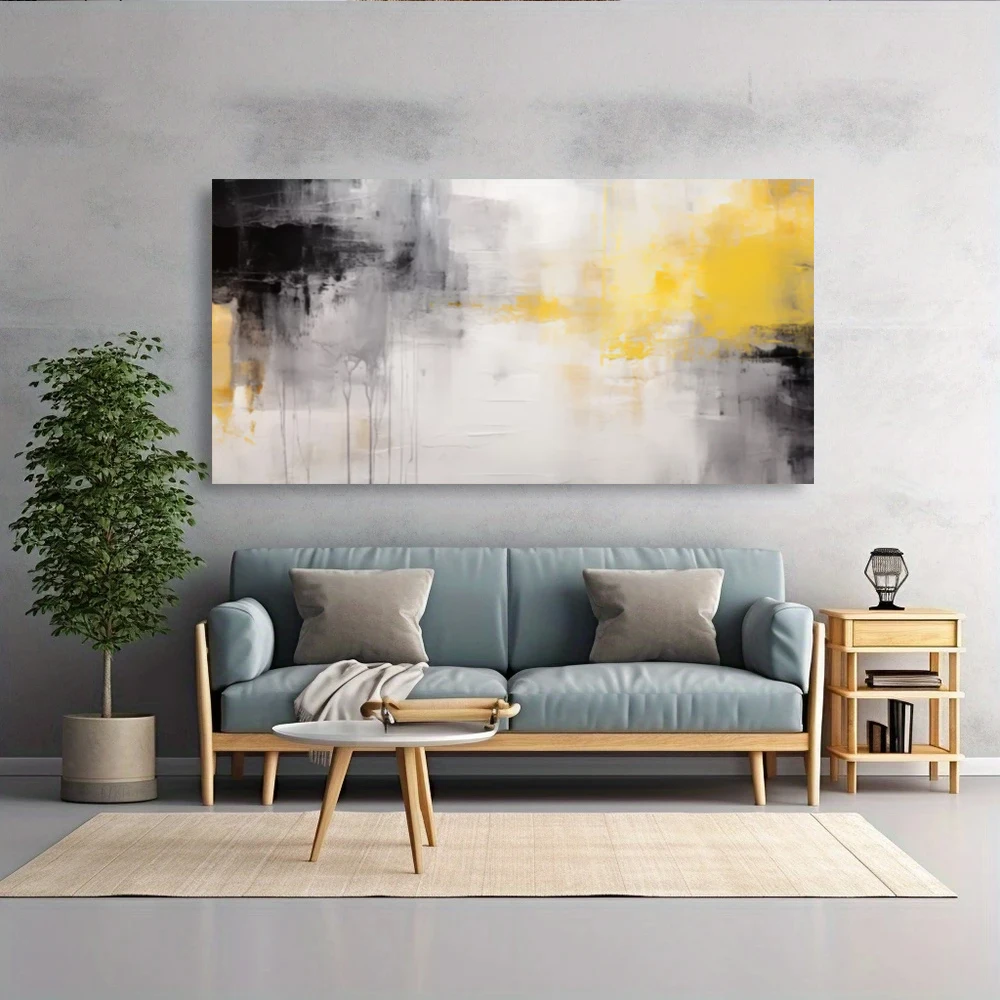 Abstract Art Poster, Yellow And Grey Contrast, Suitable For Bedroom, Home Decoration, Bathroom,For All Holidays,No Frame