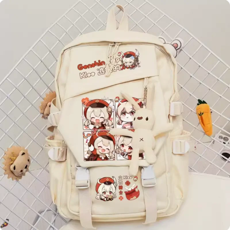 Anime Genshin Impact Klee mochila escolar de gran capacidad, bolsa de viaje para niño y adolescente