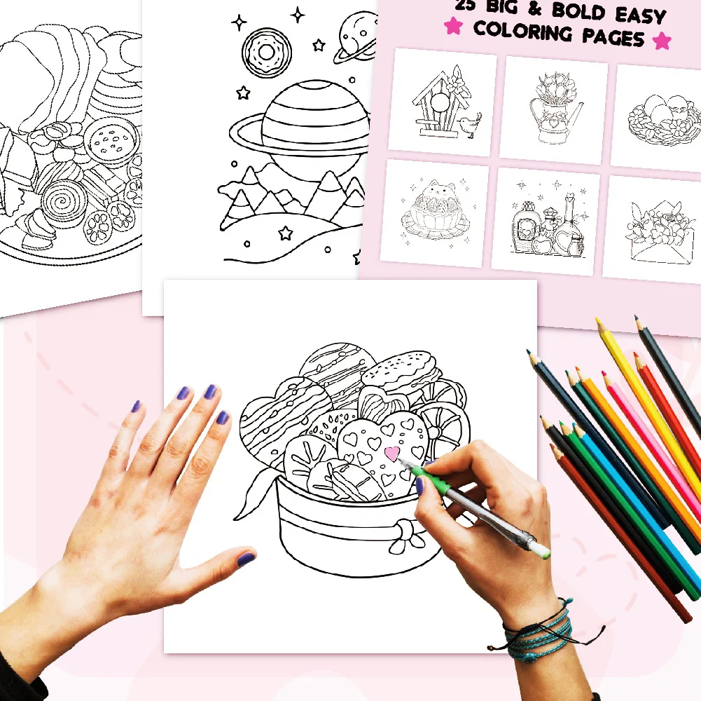 كتاب تلوين الرسوم المتحركة Bview Art: 22 صفحة من التصاميم اللطيفة والبسيطة للاسترخاء وتخفيف التوتر