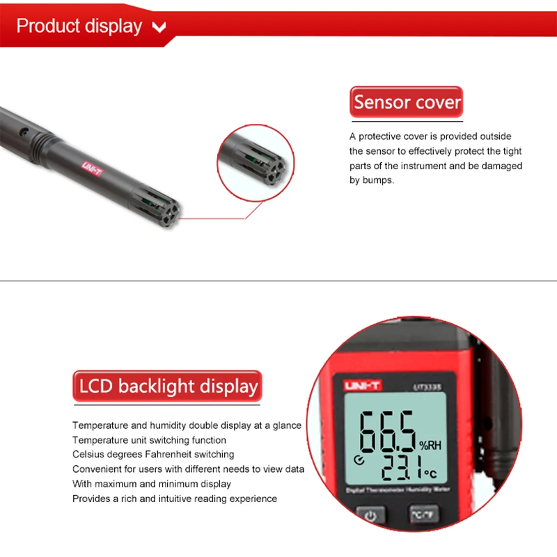 UNI-T UT333S Mini Temperature Humidity Meter  Outdoor Hygrometer Overload Indication Unit Conversion LCD Backlight hygromet