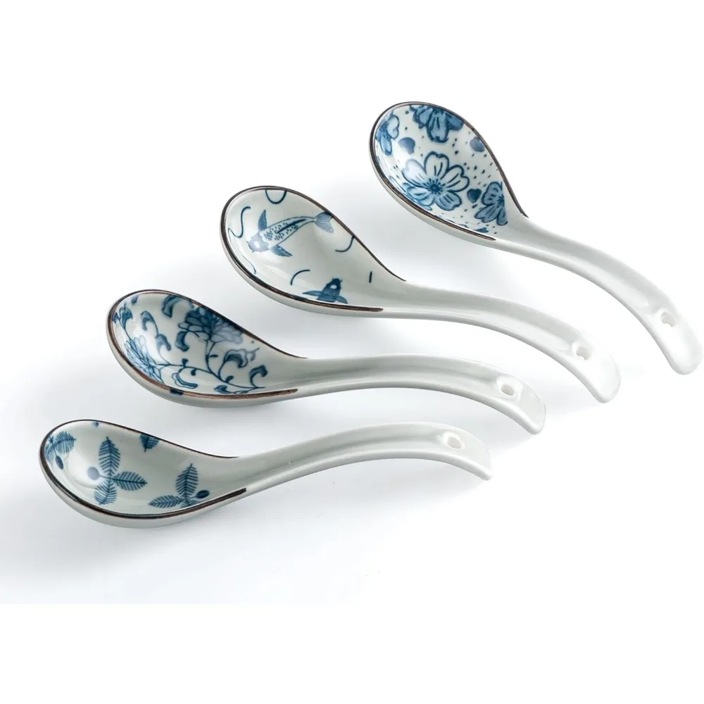 

4Pcs Soup Spoon,Ceramic Soup Spoons,Non-Slip Soup Spoon,Ramen Spoons with Hook Miso