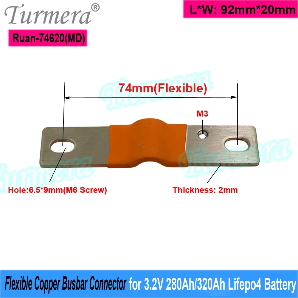 Turmera 12V Busbar Lifepo4 Batterij Flexibele Koperen Connector 56mm 74mm 2mm 300A voor 3.2V 280Ah 320Ah 340Ah Lifepo4 Batterij Gebruik