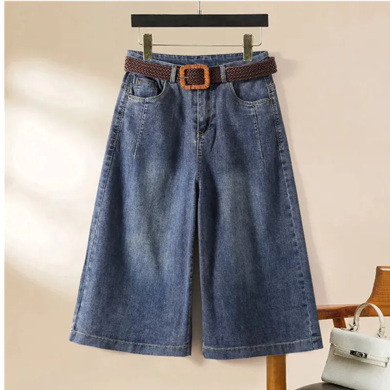 

High waisted Seven points Wide leg Jeans Women's 2024 Summer New Loose Thin Straight leg Denim Shorts Female Casual Pants