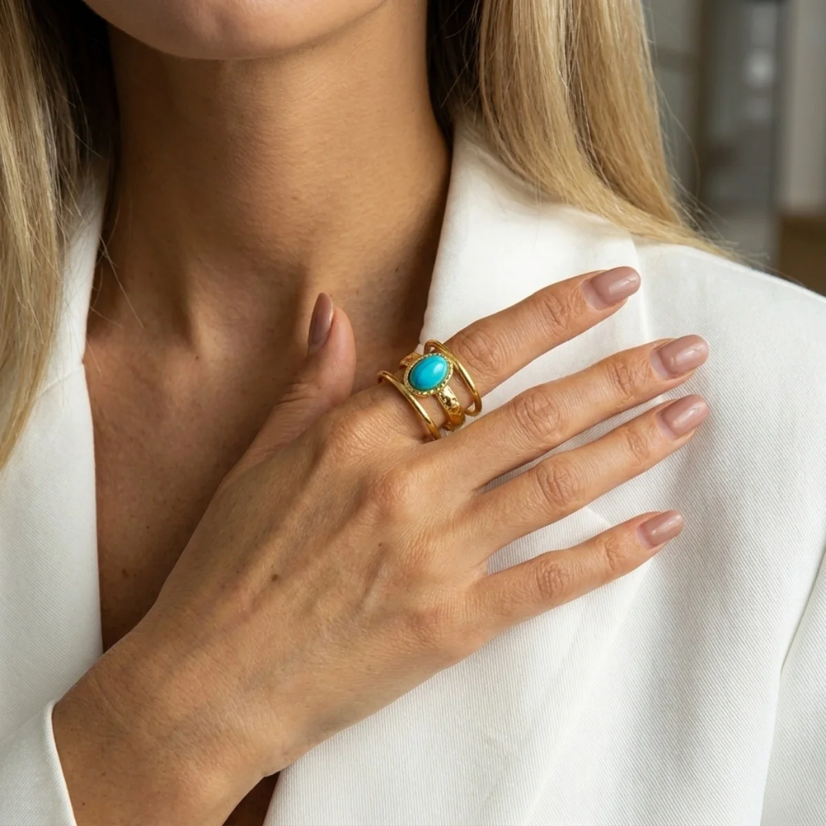 Retro-Ringe mit unregelmäßigem Lava- und Tigerauge-Stein für Damen und Herren, Edelstahl, geometrische Textur, Fingerring, ästhetischer Schmuck – Detail 18