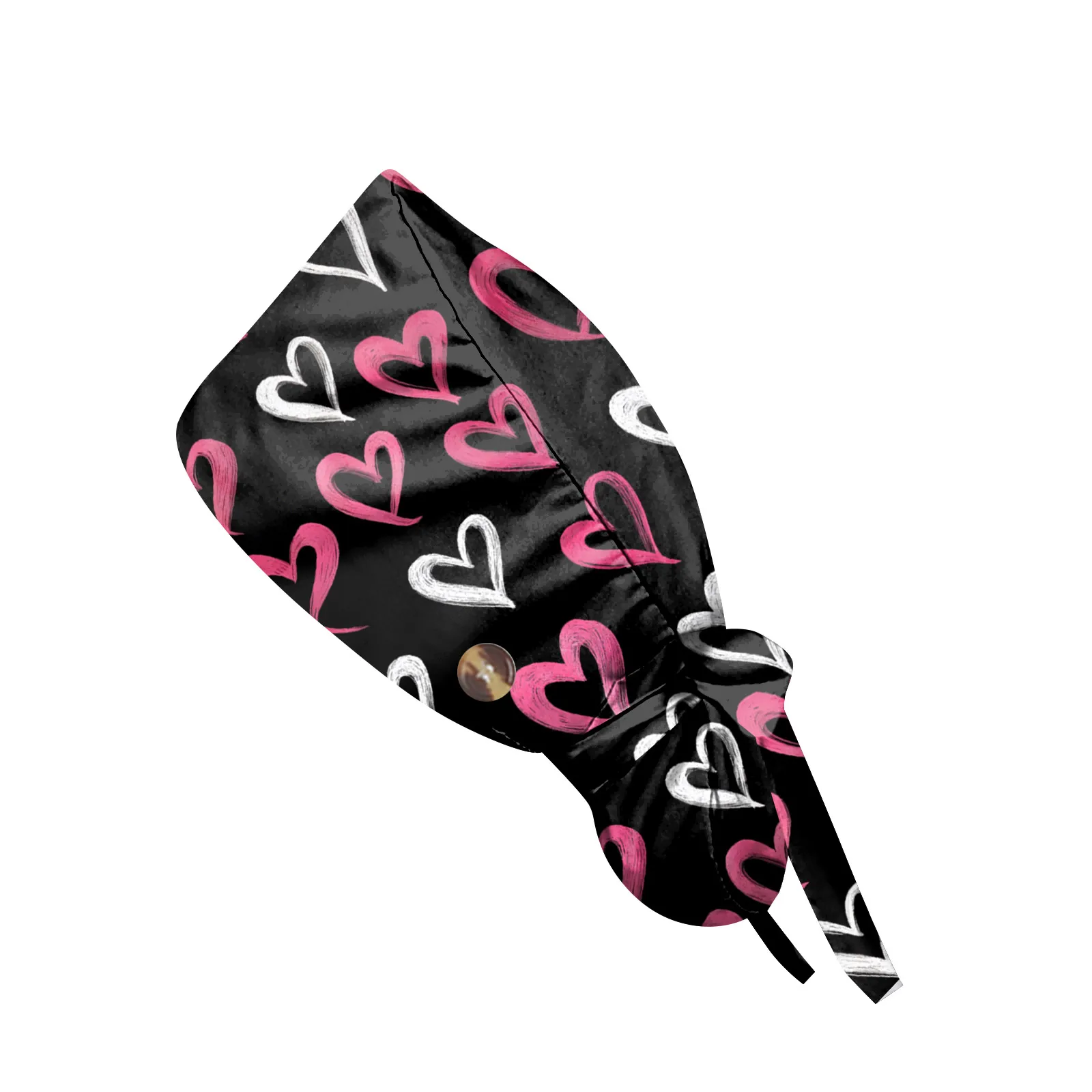 หมวกกันฝุ่นสำหรับผ่าตัดแบบมีกระดุม ลายหัวใจทันสมัย หมวกทำงานลำลองสำหรับผู้หญิง หมวกรวบผมแบบปรับได้ หมวกพยาบาล