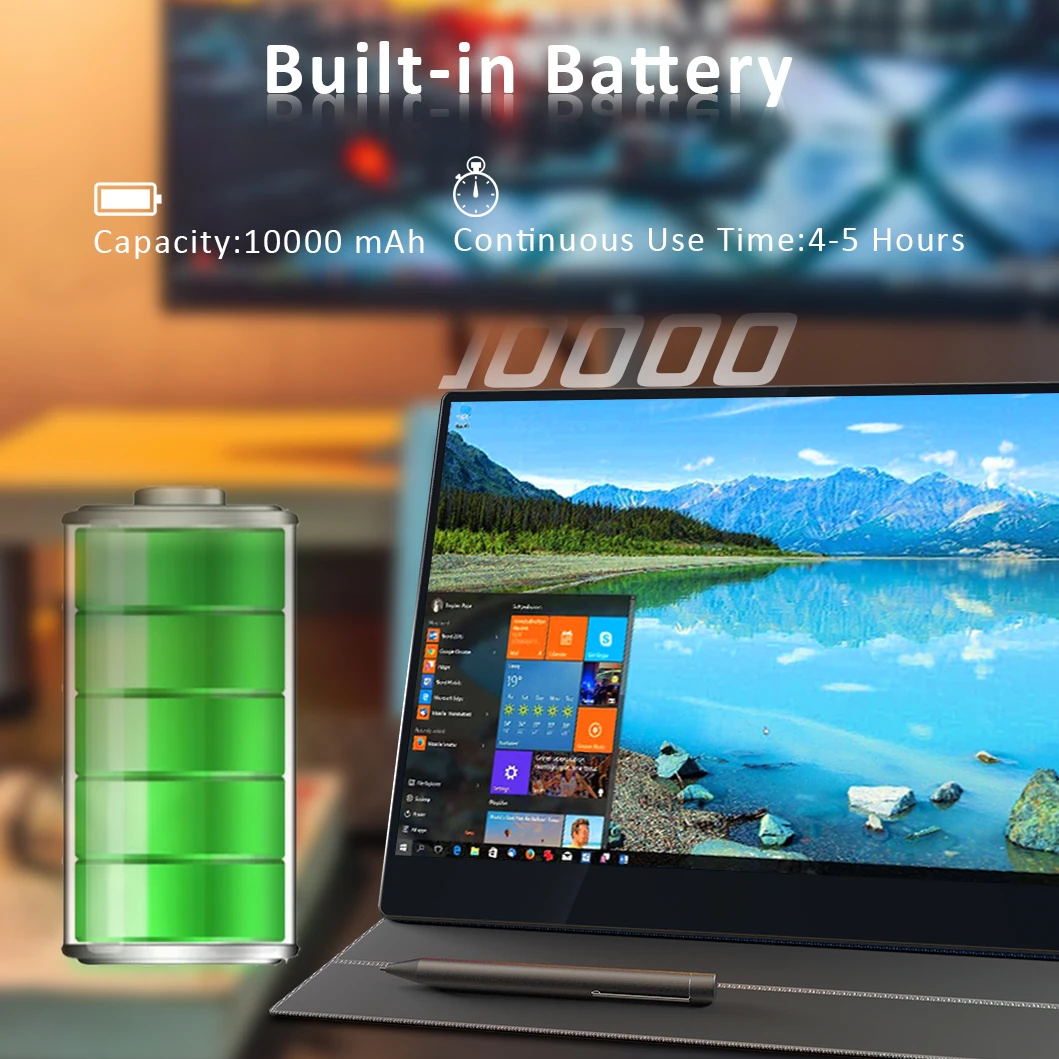 

SIBOLAN 15.6 Inch Touch Screen Built-in Battery for Active Stylus Pen Type c HDR Monitor 4K Portable Monitor for Laptop for Ps5