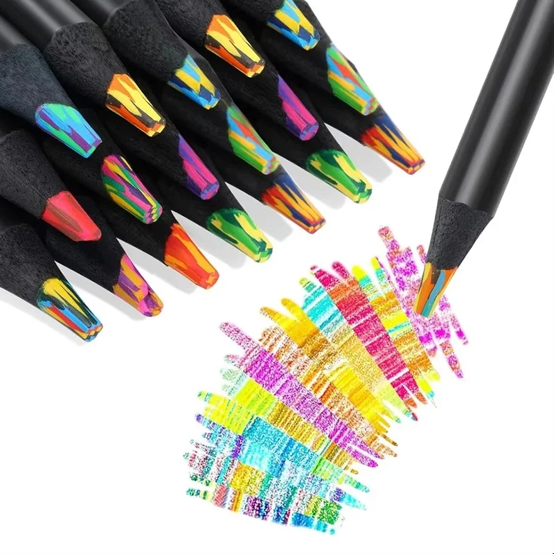 10pcs 7In1 Black Wood Pencils Gradient Multicolored Rainbow Pencils Colored Pencil For Art Drawing Coloring Sketching Stationery
