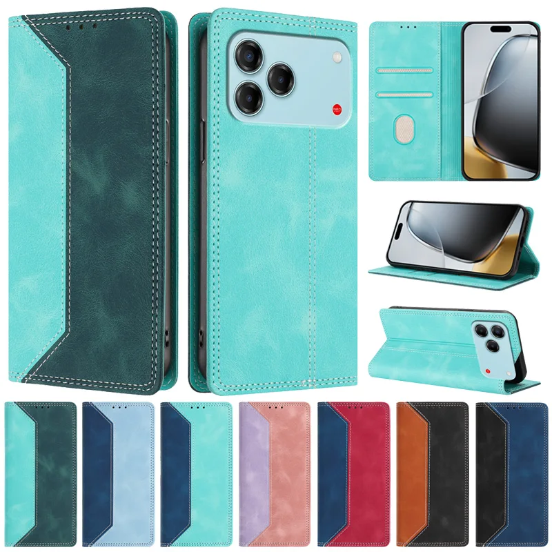 Funda magnética con tapa para ZTE Blade V80 Vita, funda para teléfono Coque ZTE Blade V80 Vita, Fundas de cuero con bloques de colores a la moda