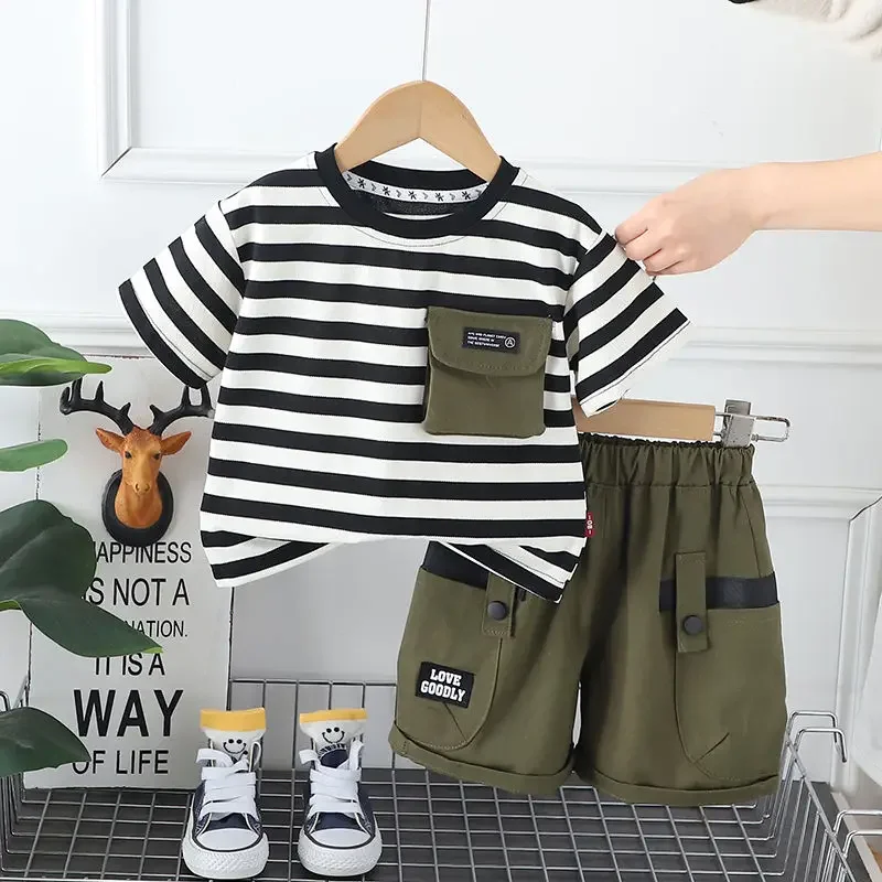 Kids Boy Girls Clothes Infant Cotton Strips T Shirt Shorts Sport 2pcs/Sets Garment Children Tracksuit 1 2 3 4 5  Years