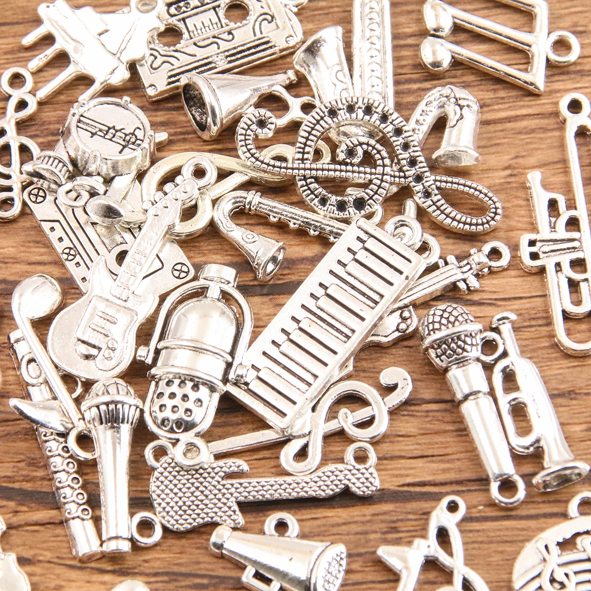 20PCS 26 Styles Mixed Alloy Note Saxophone Guitar Piano Microphon Charms For Jewelry Making DIY Handmade Music Equipment Pendant