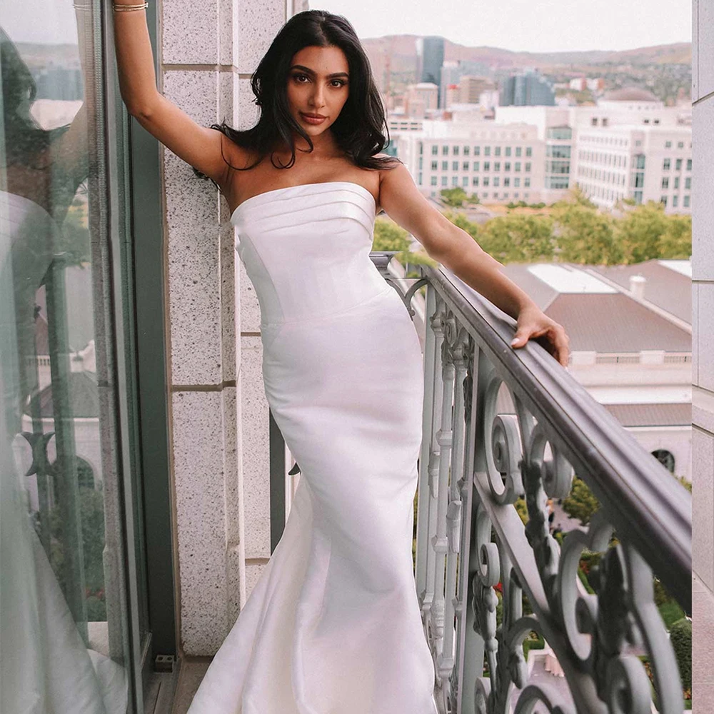 Elegant Solid Mermaid Wedding Dresses Pleated Off Shoulder Backless Bridal Gowns Bow Customize To Measures Robe  De Mariee 2024