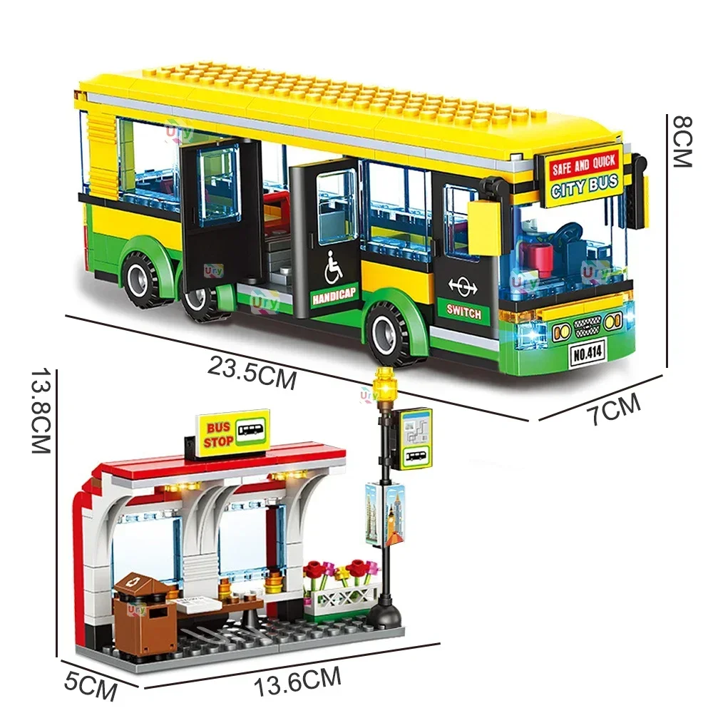 City Technical Yellow Delivery Transport Truck ‌ Bausteine Grün Blau Bus Station Modell Spielzeug für Kinder Urlaub Geschenke – Detail 2