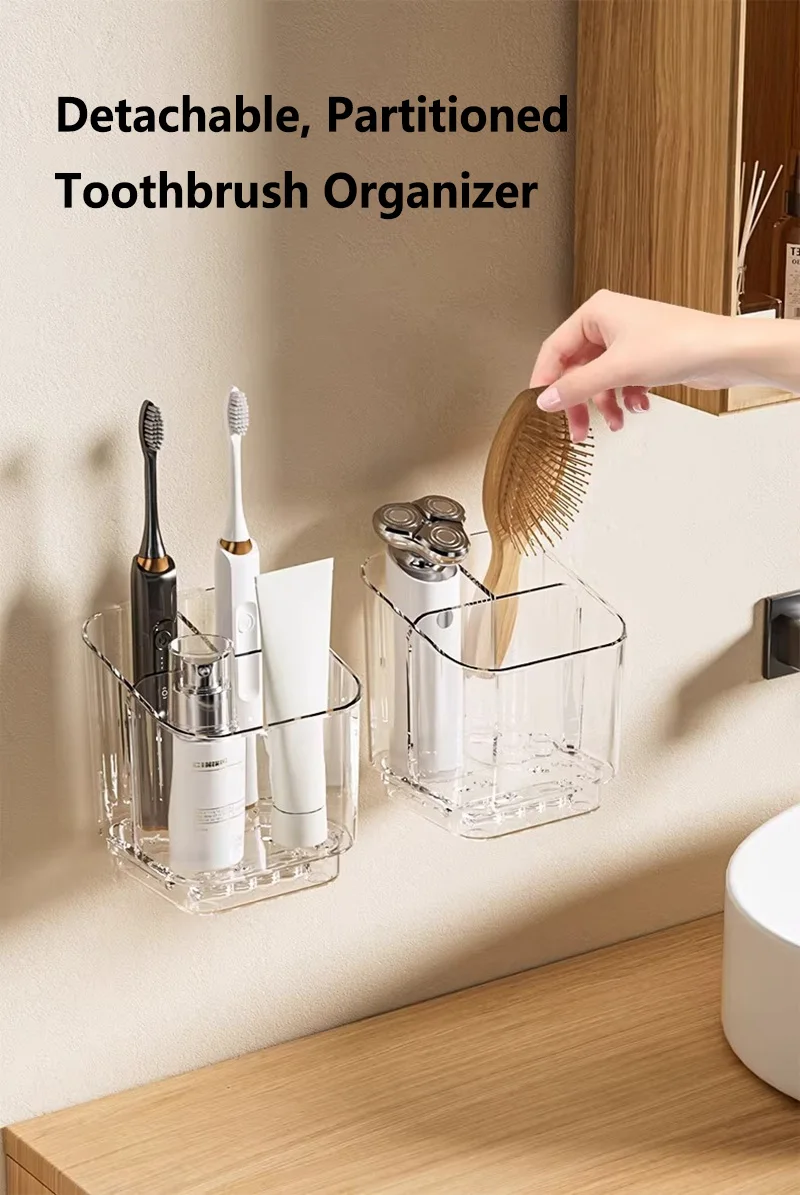 Zahnbürstenhalter, nicht perforiert, zur Wandmontage, Badezimmer-Aufbewahrung, Haushalts-Zahnpasta- und Zahnbürsten-Aufbewahrungsregal, großes Aufbewahrungsregal – Detail 1