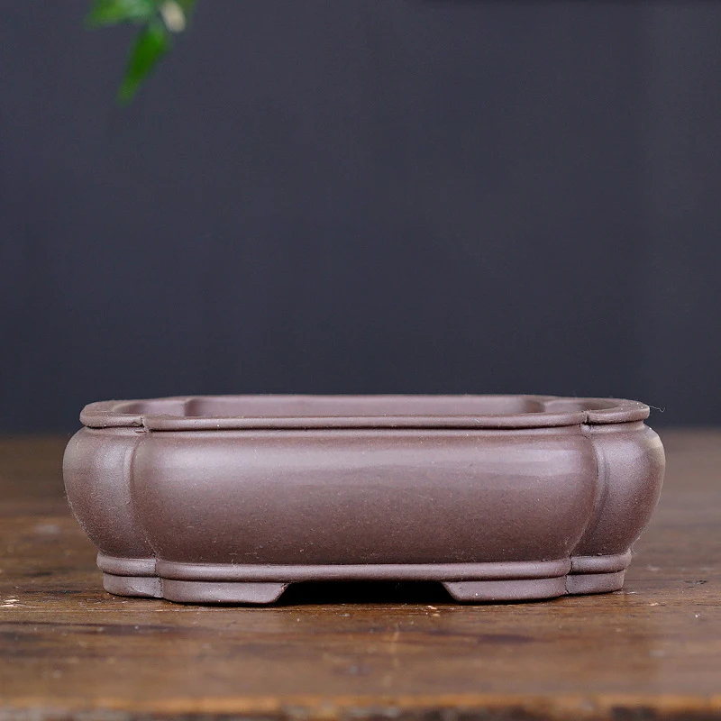 Chinese Yixing Purple Clay Small Rectangular Flower Pot Traditional Fired Greenery Landscape Bonsai Pot Breathable Pottery Pot