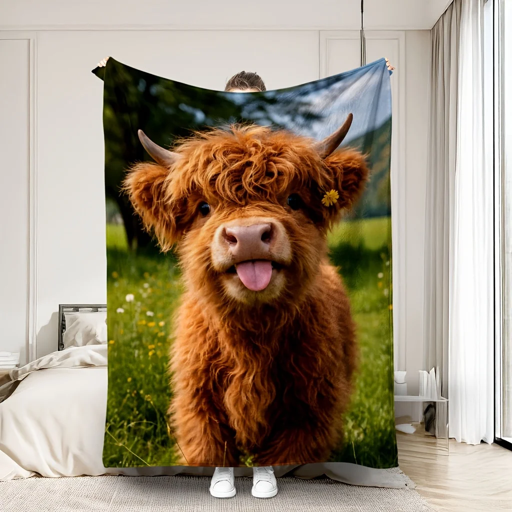 Cute Highland Cow Portrait Throw Blanket Cozy Farm Animal Nursery Decor Gift for Pet Lovers