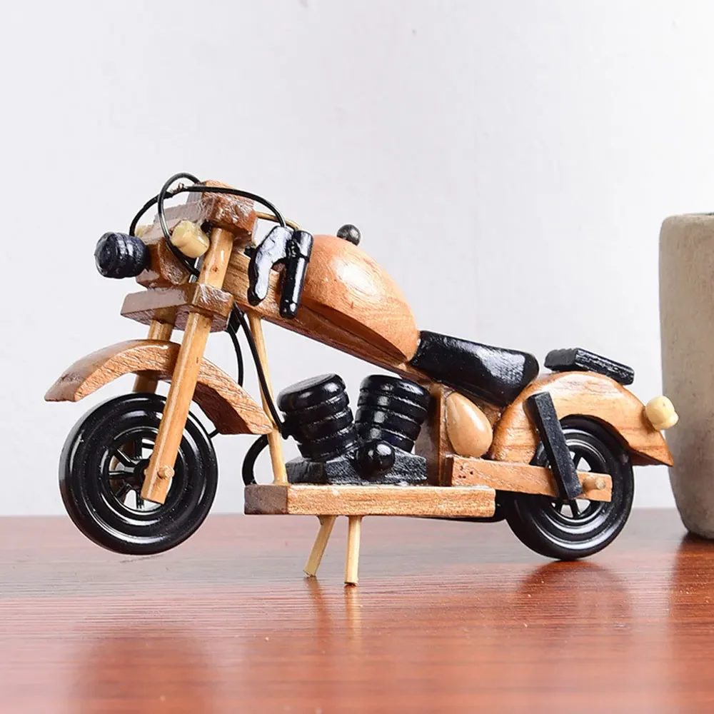 Retro Wooden Motorcycle Decoration Handmade DIY Car Model Home Office Decoration Crafts Collection Children\'s Toys Birthday Gift