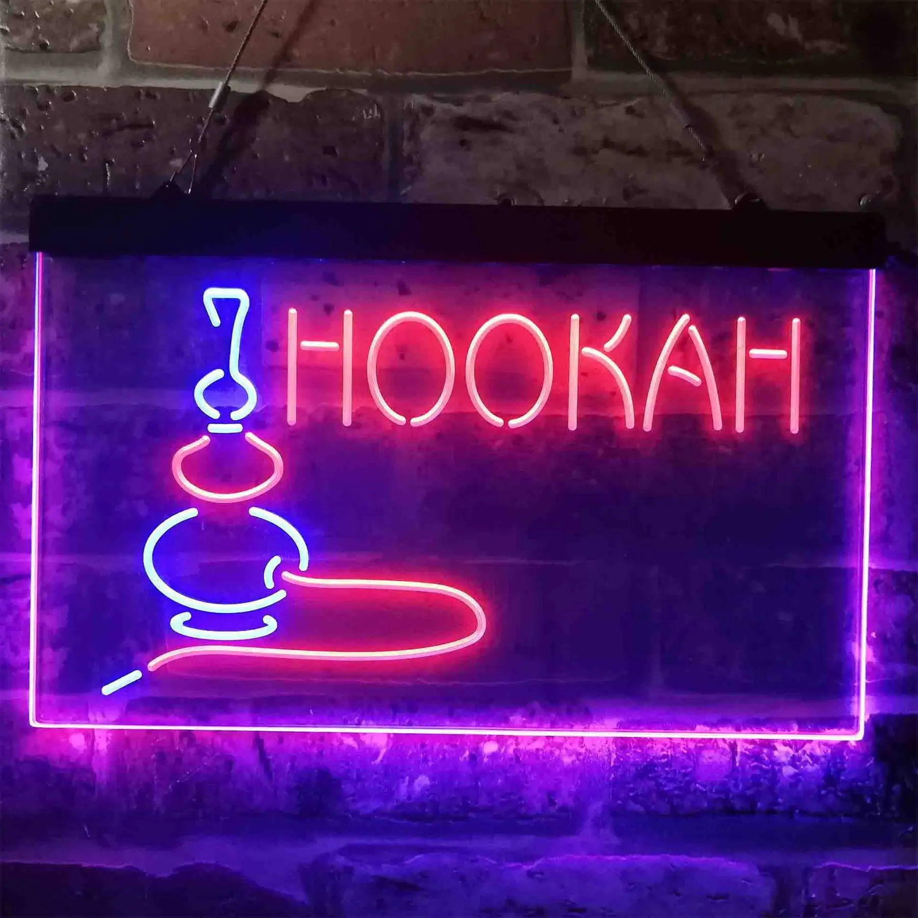 

Hookah Shisha Smoke Bar Dual Color LED Neon Sign Man Cave Decoration Dual Color Photo Frame Bedroom Desk 3D Night Light