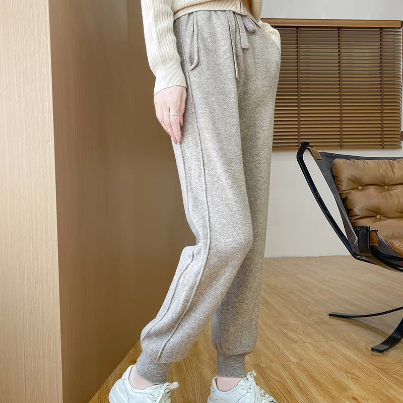 2024 autumn and winter new women's pants 100% wool knitted wool pants hot selling Korean version slim fit women's pants