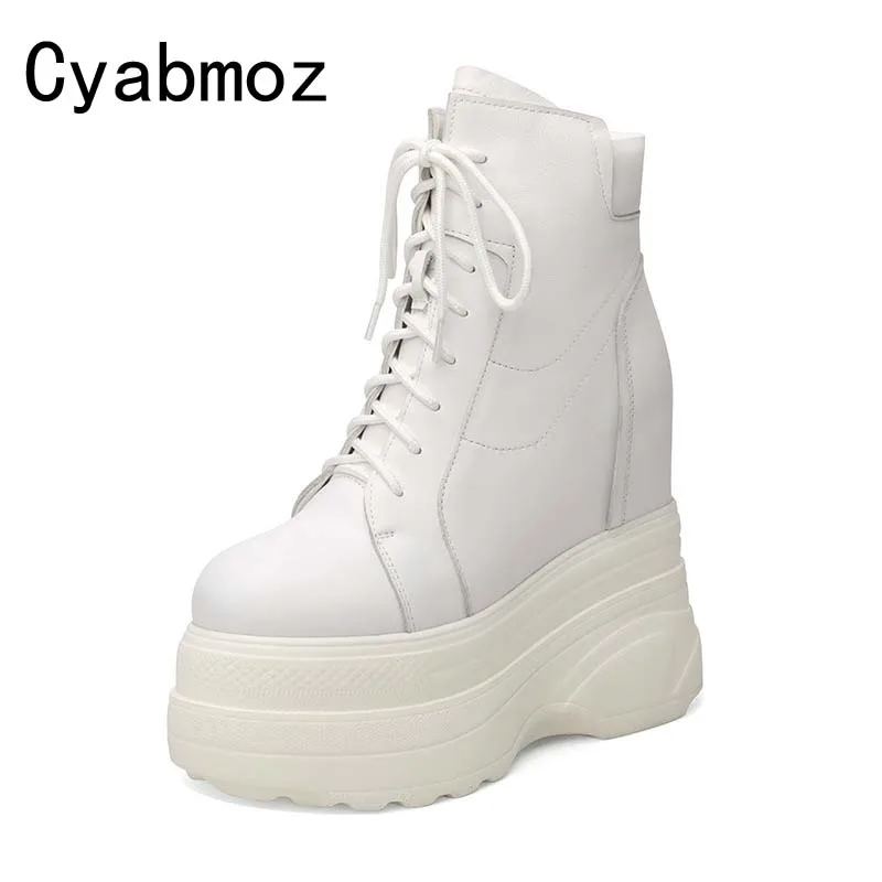 women height increasing 14 cm ankle boots high top sneakers platform ladies elevator shoes genuine leather high heels wedges