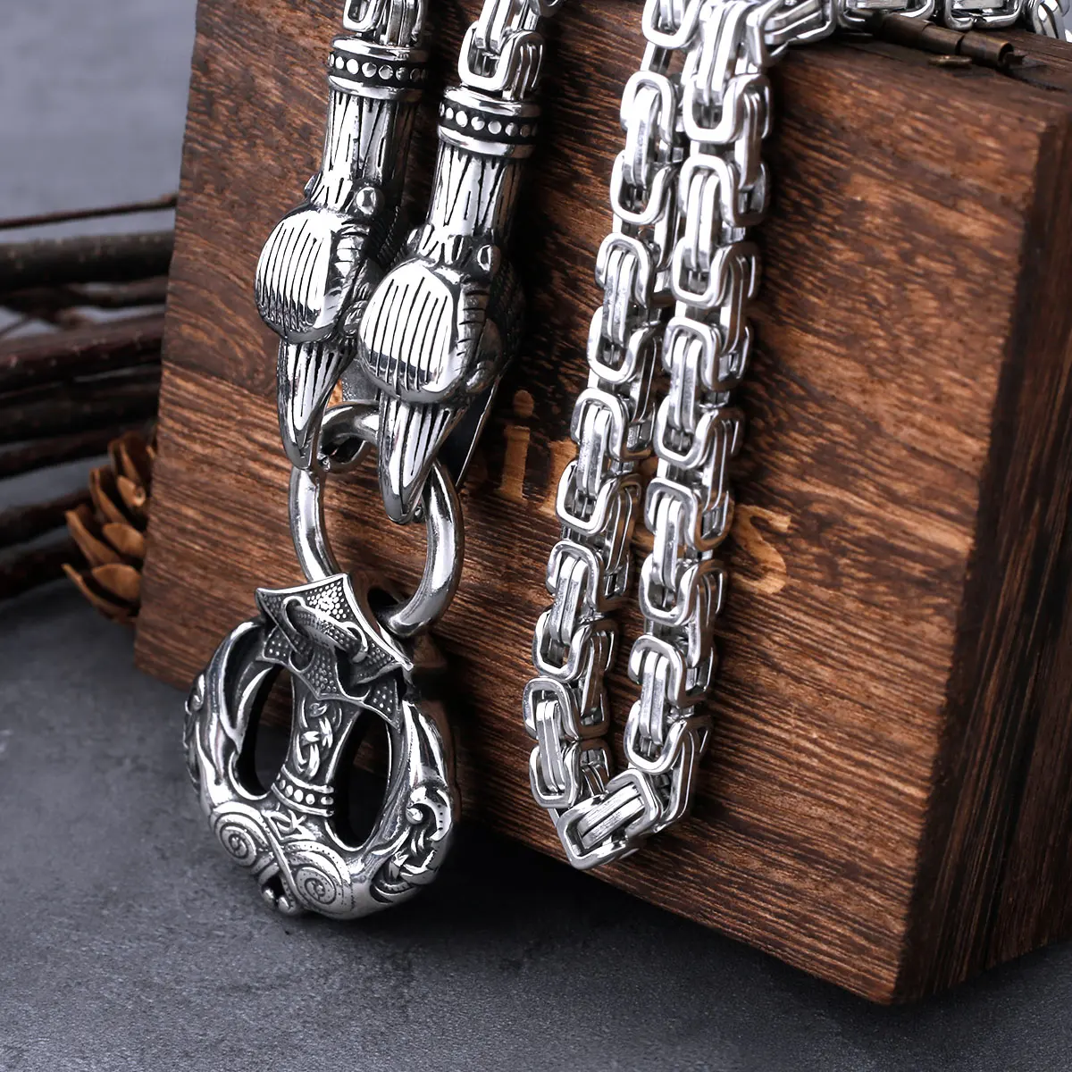 Stainless Steel Viking Crow Anchor Pendant Raven Thor Hammer Necklace for Men Vintage Norse Amulet Jewelry As Gift Dropshipping