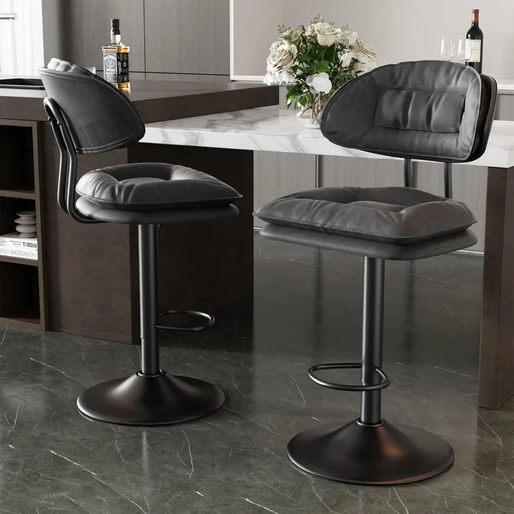 Modern Bar Stools Set of 2, Ergonomic Double-Layer Upholstered Bar Stools with Back