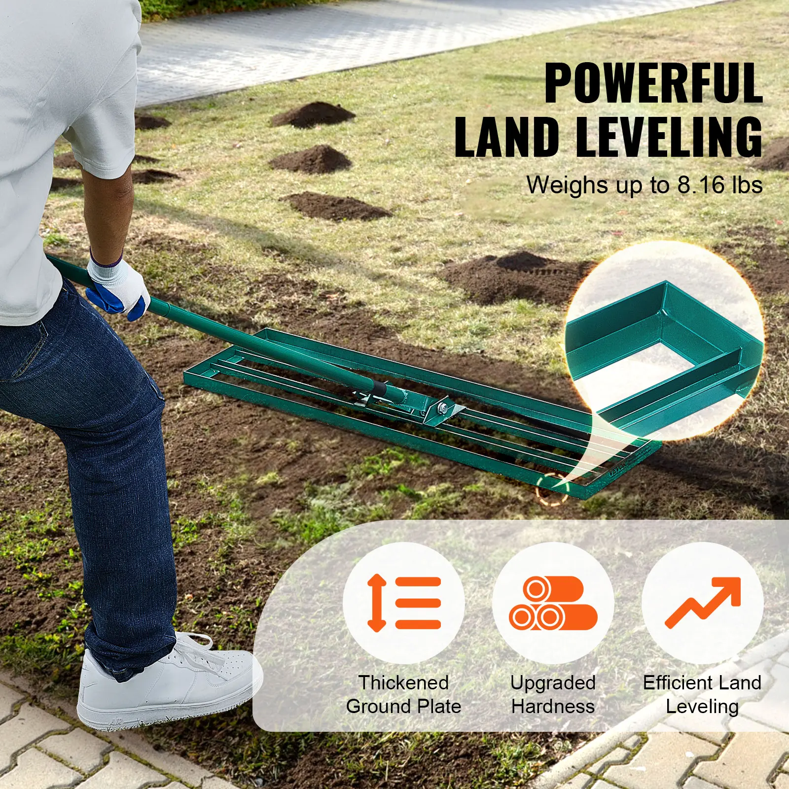 VEVOR trávník nivelační hrabat heavy-duty trávník leveler s prodloužena ovládat ráhno trávník nářadí nivelační hrabat oblek pro sad golf trávník daleko