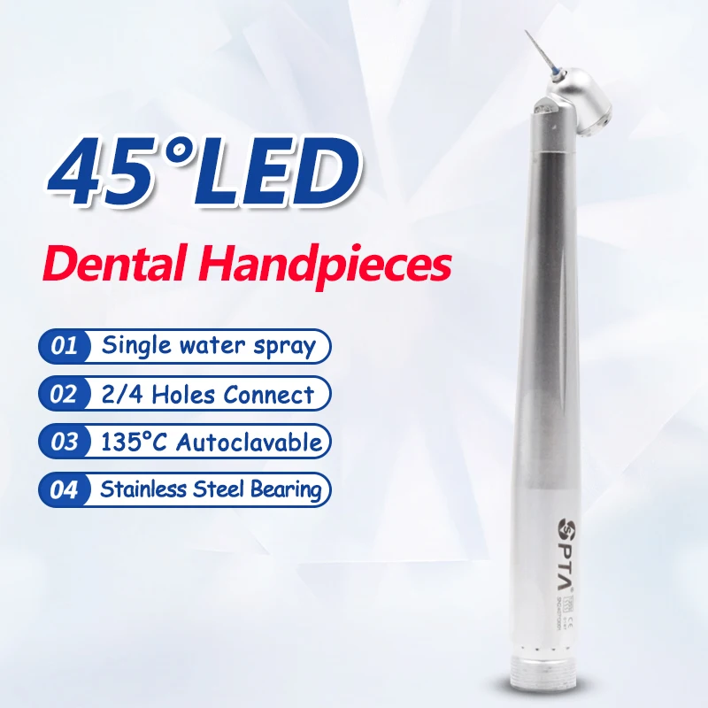 Dental High Speed Kit Surgical Air Turbine Handpiece 45°With Illumination Push button Angle LED Bur Type Dentist Tool Procedures