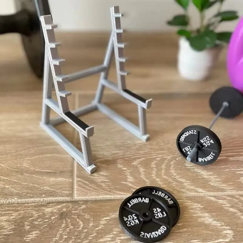 クリエイティブバーベルラックペンホルダー、バーベルとウェイト付きミニスクワットラック装飾、重量挙げギフト、デスクオーガナイザー、1セット