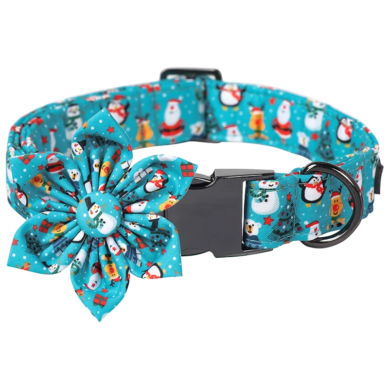 Unique Style Paws Blue Penguin Dog Collar, Christmas Santa Claus Dog Collar Adjustable Puppy Necklacefor Small Medium Large Dog