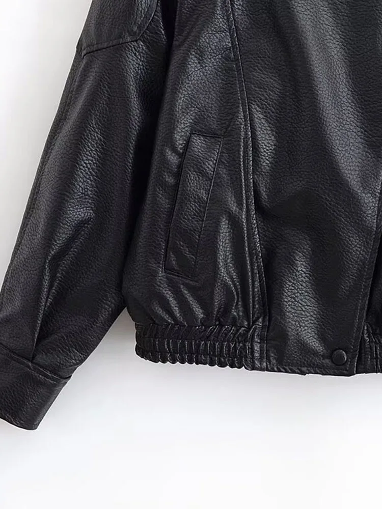 디이지 여성 2025 가을 신상 패션 인조 가죽 재킷 시크한 지퍼 조커 라펠 긴팔 재킷 아우터웨어 여성용