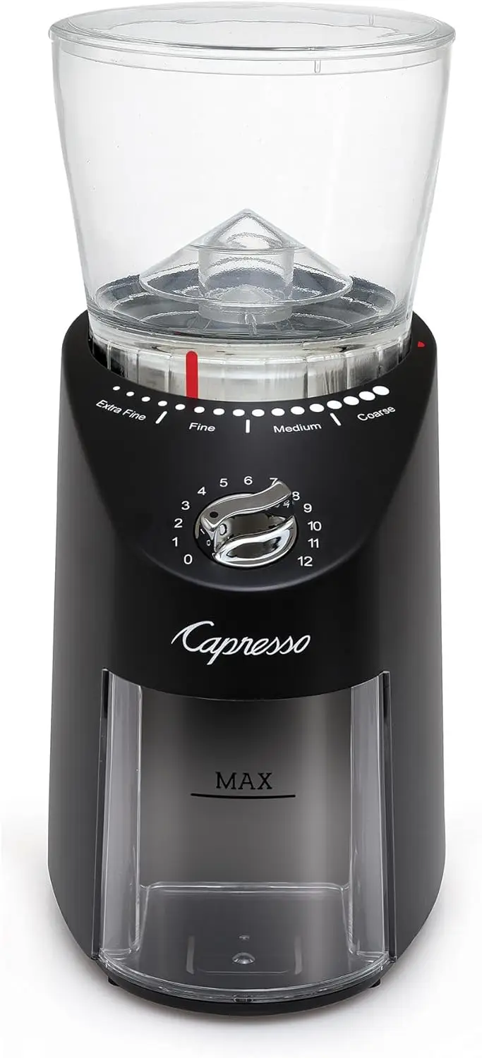 مطحنة قهوة مخروطية الشكل ممتازة مع 16 إعدادًا، باللون الأسود