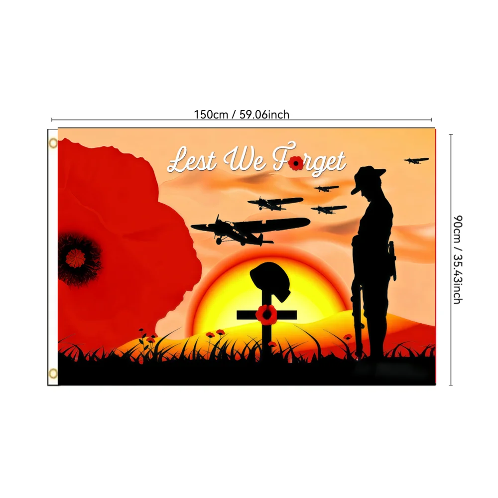 Lest We Forget Poppy Flag 2x3ft 3x5ft - Remembrance Day Sold