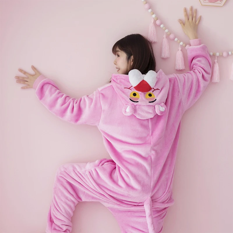 Pink Leopard Kigurumi Unicorn Pajamas Sets Flannel Animal Pyjamas Ladies Winter Nightie Sleepwear Homewear Cosplay Costume