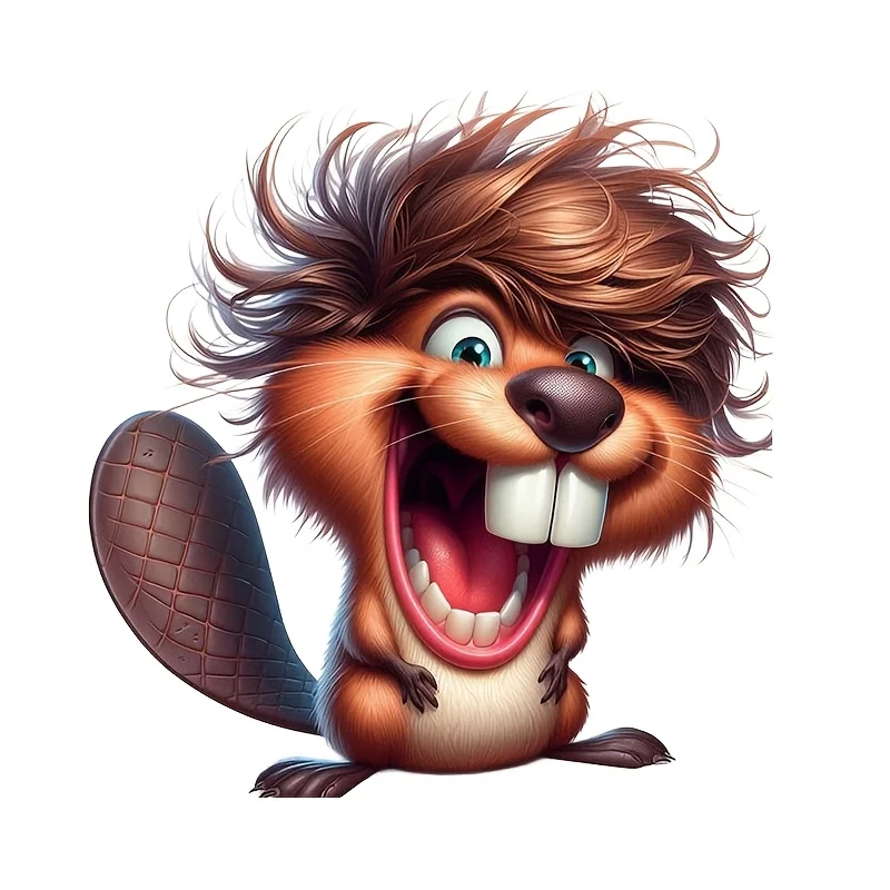 

High-Quality Waterproof Vinyl Stickers Featuring a 6-Inch Adorable Cartoon Beaver Perfect for Use on Cars Laptops Bottles Trucks
